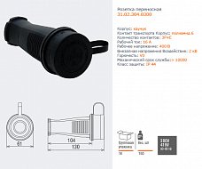 Розетка 3х16А 380В (каучук), 3Р+Е Т-Пласт (31.02-304-0300)